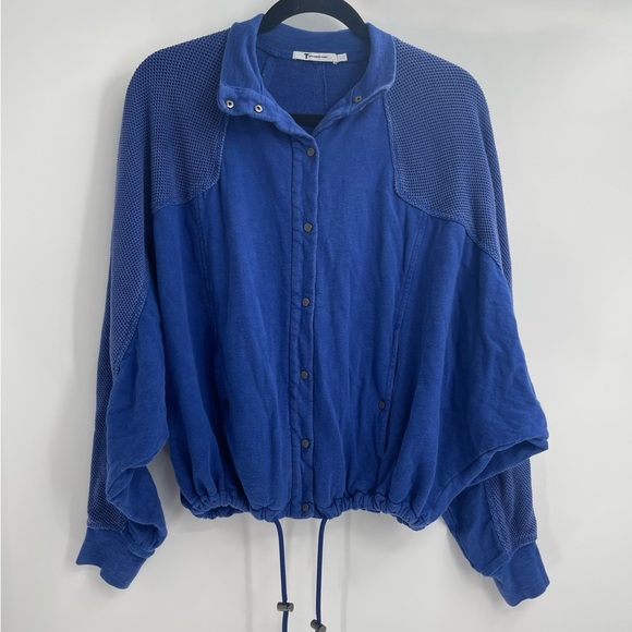 T By Alexander Wang Blue Boho Zip Up Bomber Jacket Size Small - Picture 1 of 13